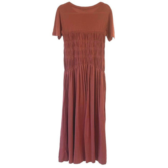 Free People Beach Meg Midi Dress Color Brown Size Medium Ruched NEW - Picture 4 of 9